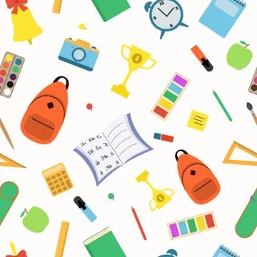 School seamless pattern. Student items Stock Illustration