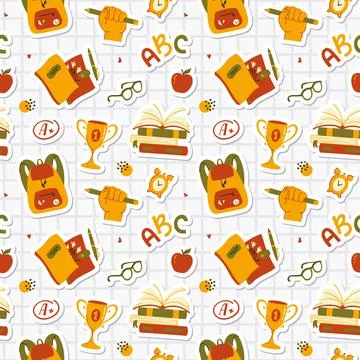 School seamless pattern. Stylish vector background. Stock Illustration