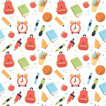 School seamless pattern. Supplies and equipment for learning. Cute vector Stock Illustration