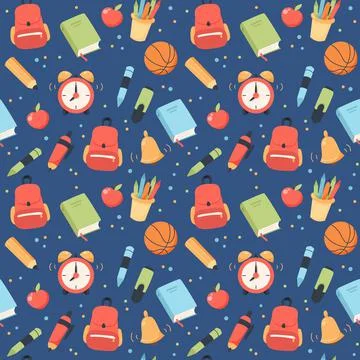 School seamless pattern. Supplies and equipment for learning. Cute vector Stock Illustration