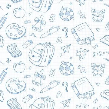 School seamless pattern. Vector background with hand drawn education illust.. Illustrazione stock