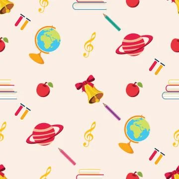 School seamless pattern. Vector pattern of scientific symbols, school and uni Stock Illustration