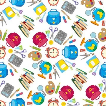 School seamless pattern on white background Stock Illustration