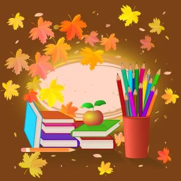 School set on autumn background Stock Illustration