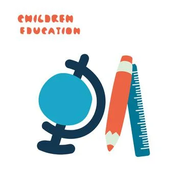 School set. Globe, pencil, ruler. Child education concept Stock Illustration