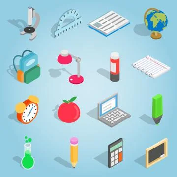 School set icons, isometric 3d style イラスト素材
