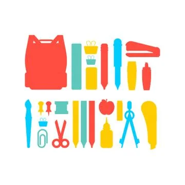 School set. Study supplies: Briefcase, pencil and eraser. Ruler and pen. Kepl Stockillustratie