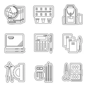 School set thin line vector icons Stock Illustration