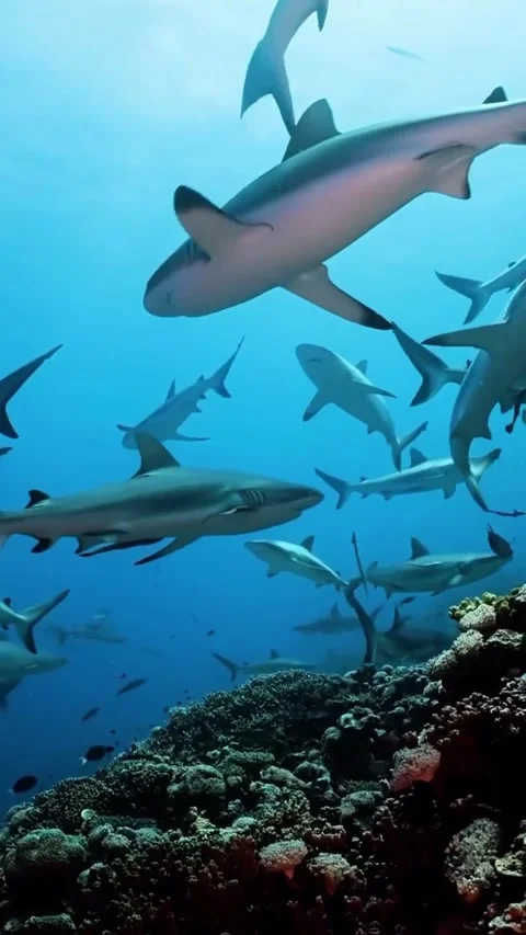 A school of sharks in the ocean Stock Footage 321511333