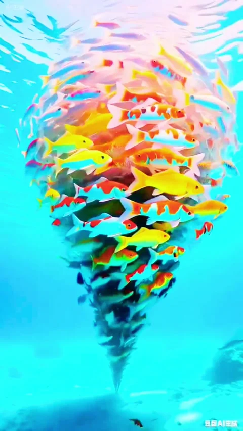 School of Small Fish Swimming Upwards in Deep Ocean Video stock 336903603