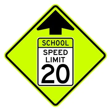 School speed limit ahead sign, pentagon with arrow, S4-5, US road sign Ilustración de archivo