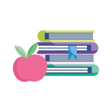 School stack of books with apple isolated icon design white background Illustrazione stock