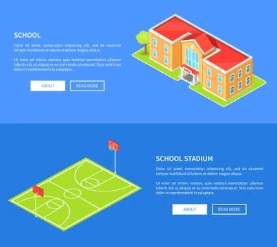 School Stadium and Educational Establishment 3D 스톡 일러스트