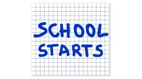 School starts text written with blue marker on a piece of graph paper Stock Illustration