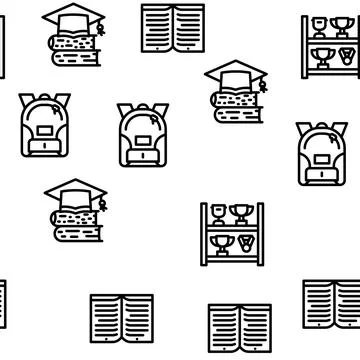 School Stationery Accessories Vector Seamless Pattern Stock Illustration