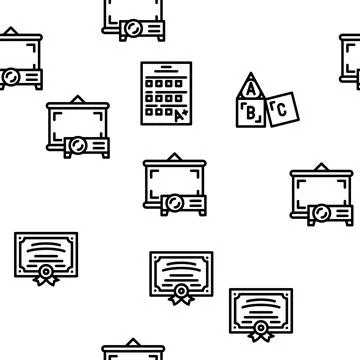 School Stationery Accessories Vector Seamless Pattern Stock Illustration