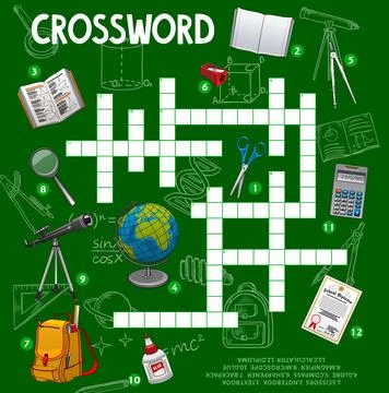 School stationery and items, crossword puzzle game Stock Illustration