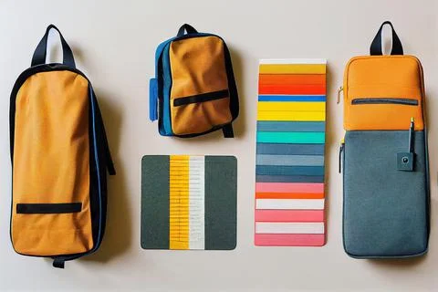 School stationery backpack set. Isolated on white background. 스톡 일러스트