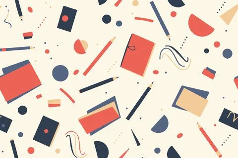 School stationery items seamless pattern. Back to school print wallpaper Stock Illustration