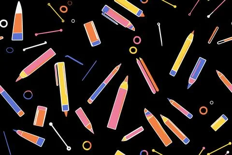 School stationery items seamless pattern. Back to school print wallpaper Stock Illustration