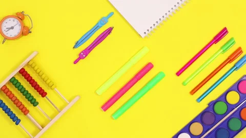 School stationery make creative back to school pattern. Stop motion Stock Footage 156981020