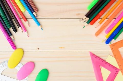 School stationery with notebook copyspace Stock Photos