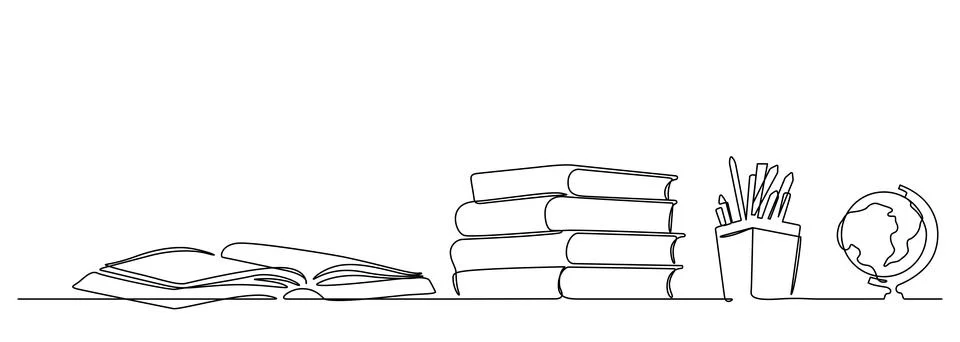 School stationery objects continuous line drawing illustration Stock Illustration