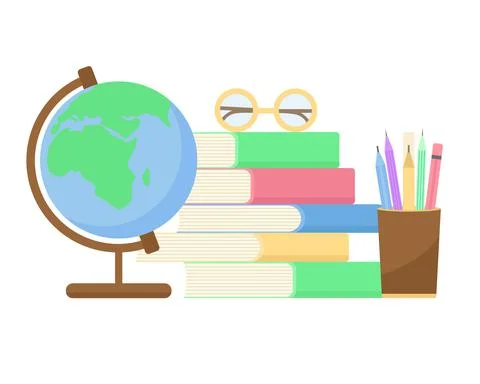 School stationery set, vector flat illustrations. Stock Illustration