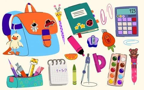 School stationery sticker set Stock Illustration