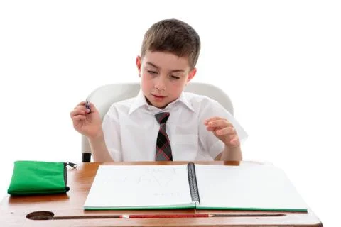 School student examining his work Stock Photos