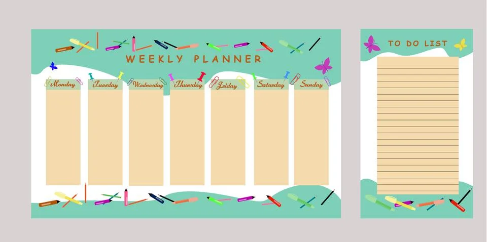 School student weekly planner template Stock Illustration