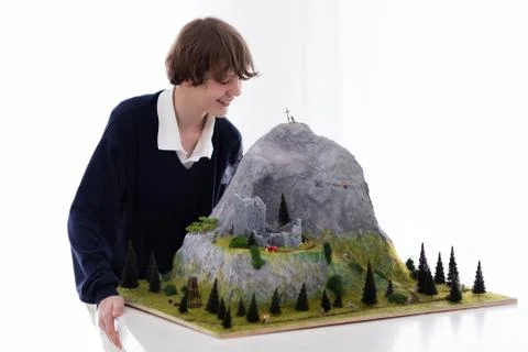 School student working on model building project Fotos de archivo
