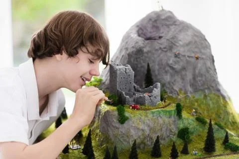 School student working on model building project Fotos de archivo