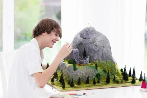 School student working on model building project Fotos de archivo
