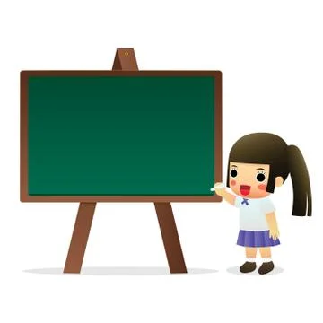 School student writing with chalk on the school blackboard Illustrazione stock
