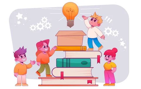 School students. Child study book, success outline people with pen. Simple smart Stock Illustration
