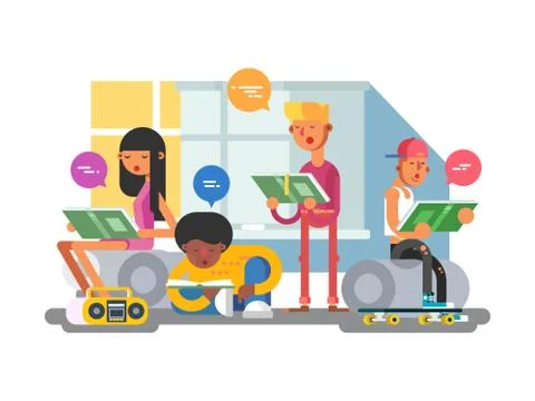 School students group Stock Illustration