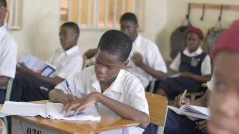 School students learning ,writing and listening to teacher in the classroom Stock-Footage 251653114