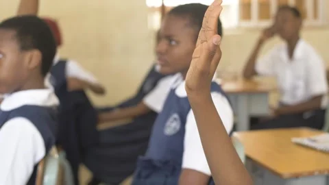School students learning ,writing and listening to teacher in the classroom Stock Footage 252362923