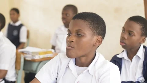 School students learning ,writing and listening to teacher in the classroom Stock Footage 252363303