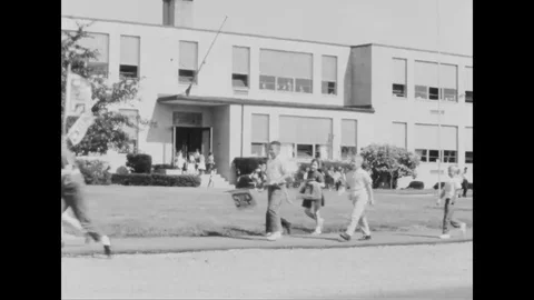 School students leave from the school - 1966 Stock Footage 99098703