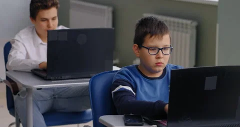 School Students In Modern Computer-Based Classroom In School, Education Of Stock Footage 280173266