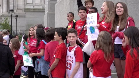 School students participate in a climate protest. Stock Footage 317847283