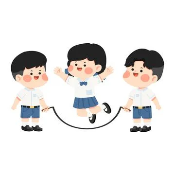 School students playing jump rope together Stock Illustration