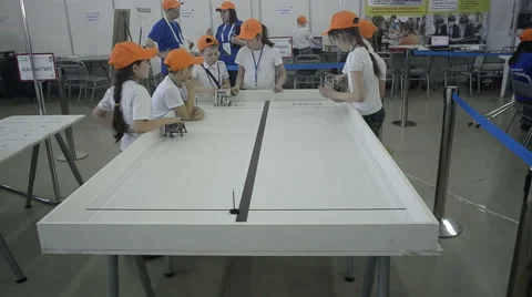 School students testing own robots Stock Footage 61476755
