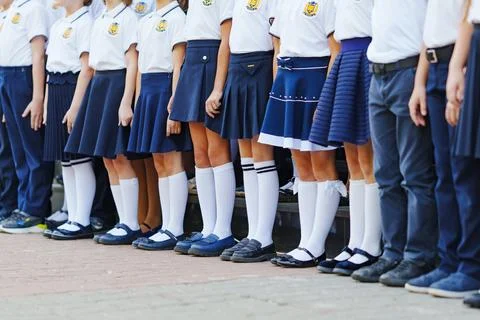 School students in uniform lined up for a group event Stock Photos