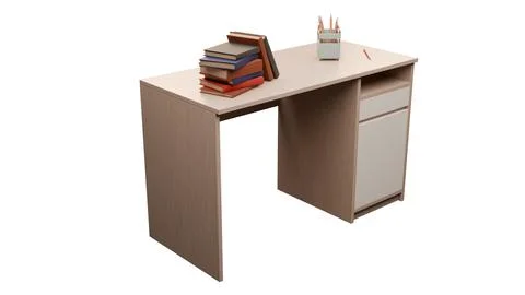 School study desk with books and pencils isolated on white background Stock Illustration