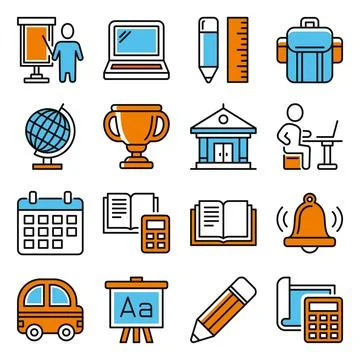 School Study Icons Set on White Background. Vector Stock Illustration