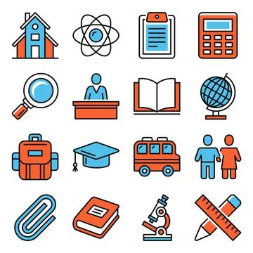 School Study Icons Set on White Background. Vector Stock Illustration