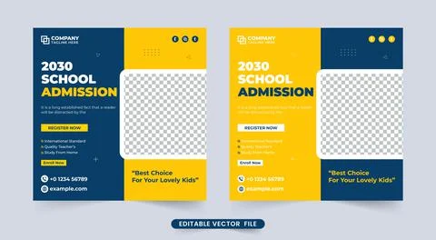 School study purpose and admission social media post design with purple and y Stock Illustration